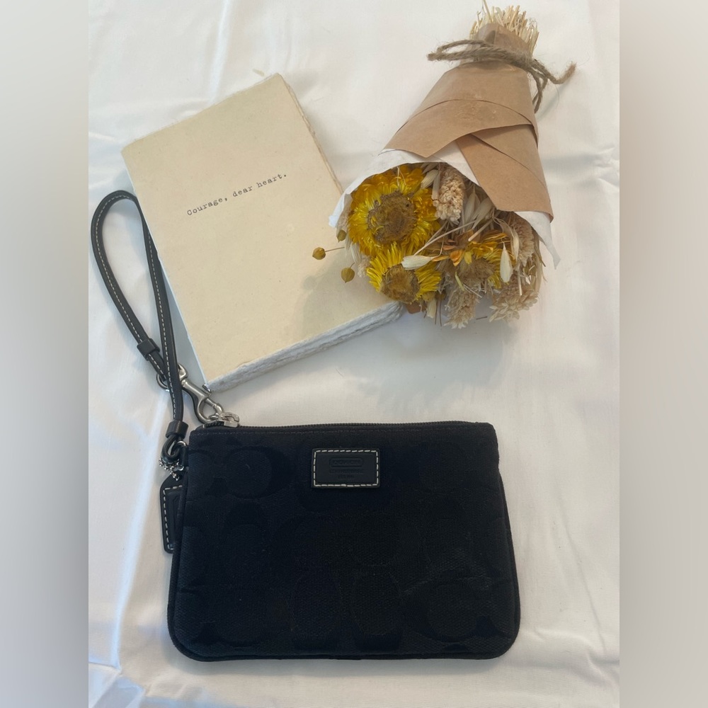 Coach black signature black fabric wristlet